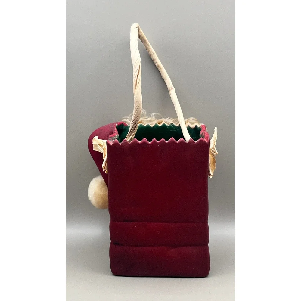 Vtg Santa Claus Ceramic Decorative‎ Gift Bag Vase Burgundy Christmas Decor 4.5
